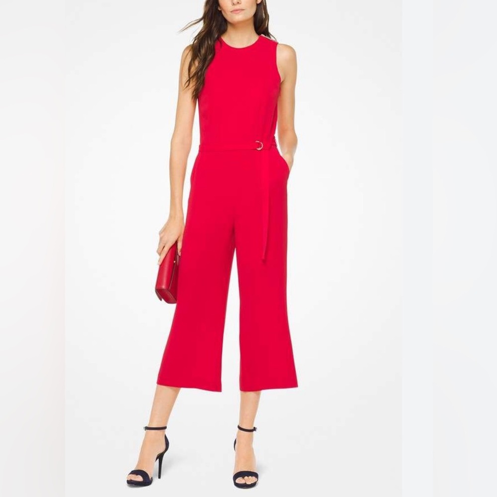 Michael Kors Crepe Belted Jumpsuit True Red Size 10